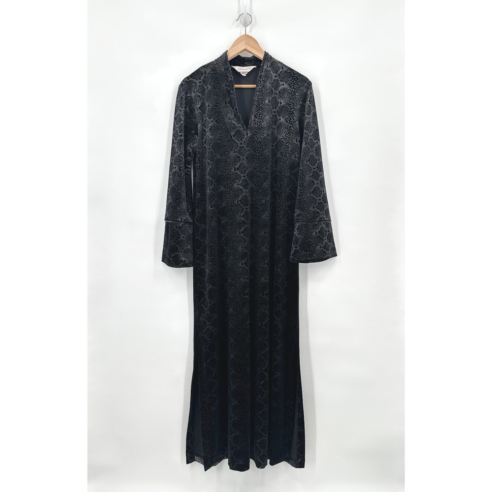 Diamond Tea Vintage Black Velvet Beaded Snakeskin House Robe Kaftan Medium
